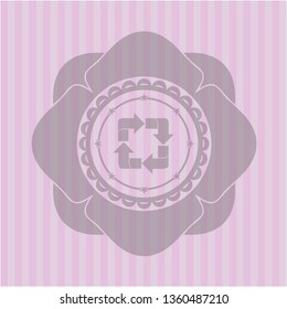 recycle icon inside pink emblem. Vintage.