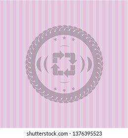 recycle icon inside pink emblem. Retro