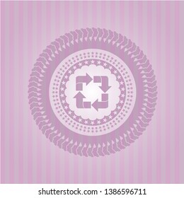 recycle icon inside pink emblem