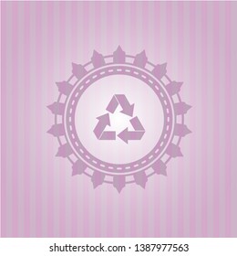 recycle icon inside pink emblem