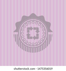 recycle icon inside pink emblem. Vintage.