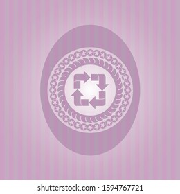recycle icon inside pink emblem
