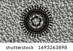 recycle icon inside realistic black emblem with bubbles background. Vector Illustration. Detailed.