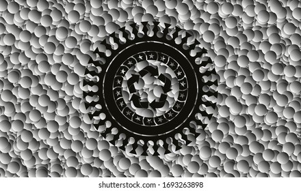 recycle icon inside realistic black emblem with bubbles background. Vector Illustration. Detailed.