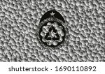 recycle icon inside realistic dark emblem with grey bubbles background. Vector Illustration. Detailed.
