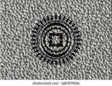 recycle icon inside realistic dark emblem with grey bubbles background. Vector Illustration. Detailed.