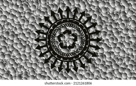 recycle icon inside realistic dark emblem with bubbles background. Vector Illustration. Detailed. 