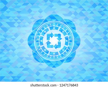 recycle icon inside realistic light blue emblem. Mosaic background