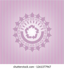 recycle icon inside realistic pink emblem