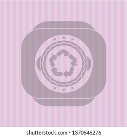 recycle icon inside realistic pink emblem