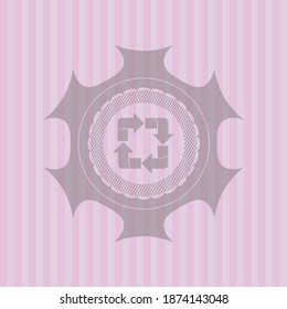 recycle icon inside realistic pink emblem. Vector design. 