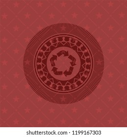 recycle icon inside realistic red emblem