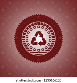 recycle icon inside realistic red emblem