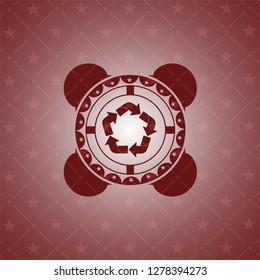 recycle icon inside realistic red emblem