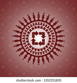 recycle icon inside realistic red emblem
