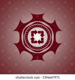 recycle icon inside realistic red emblem