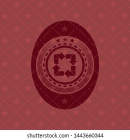 recycle icon inside realistic red emblem