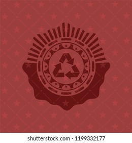 recycle icon inside red emblem