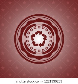 recycle icon inside red emblem