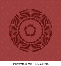 recycle icon inside red emblem. Retro