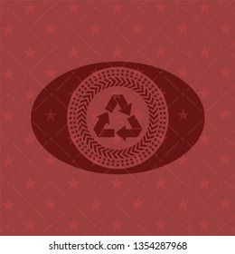 recycle icon inside red emblem. Retro
