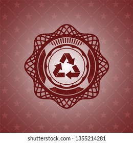 recycle icon inside red emblem. Retro
