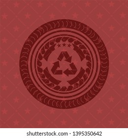 recycle icon inside red emblem. Retro