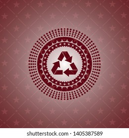 recycle icon inside red emblem