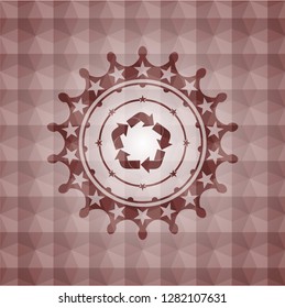 recycle icon inside red geometric emblem. Seamless.