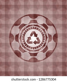 recycle icon inside red geometric badge. Seamless.