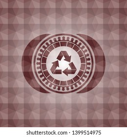 recycle icon inside red geometric emblem. Seamless.