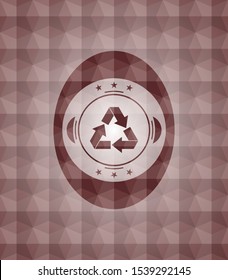 recycle icon inside red geometric badge. Seamless.