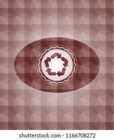 recycle icon inside red polygonal badge. Seamless.