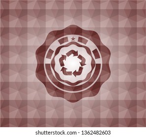 recycle icon inside red polygonal badge. Seamless.