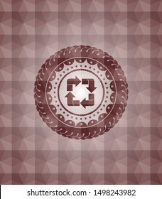 recycle icon inside red polygonal badge. Seamless.