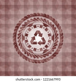 recycle icon inside red seamless geometric badge.