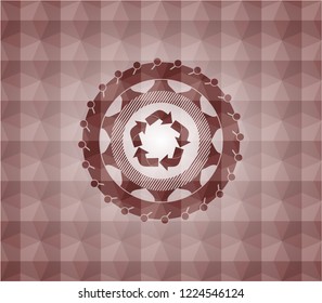 recycle icon inside red seamless geometric badge.