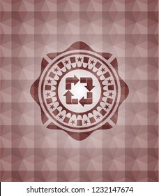 recycle icon inside red seamless polygonal badge.