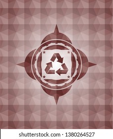 recycle icon inside red seamless polygonal badge.