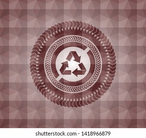 recycle icon inside red seamless polygonal badge.