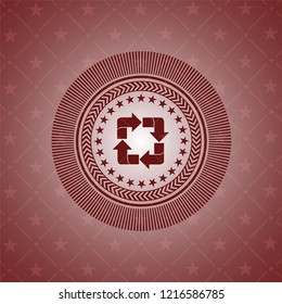 recycle icon inside retro red emblem