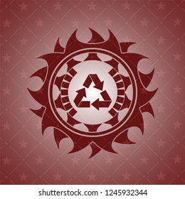 recycle icon inside retro red emblem