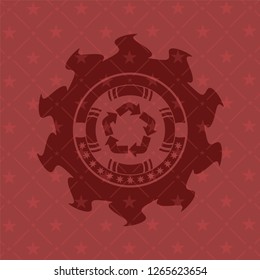 recycle icon inside retro red emblem
