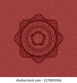 recycle icon inside retro red emblem
