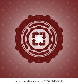 recycle icon inside retro red emblem
