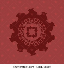 recycle icon inside retro red emblem