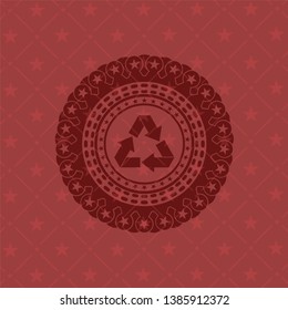 recycle icon inside retro red emblem