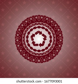 recycle icon inside retro red emblem