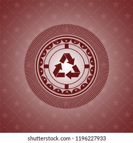 recycle icon inside retro style red emblem
