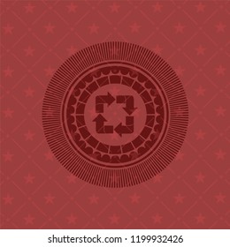 recycle icon inside retro style red emblem